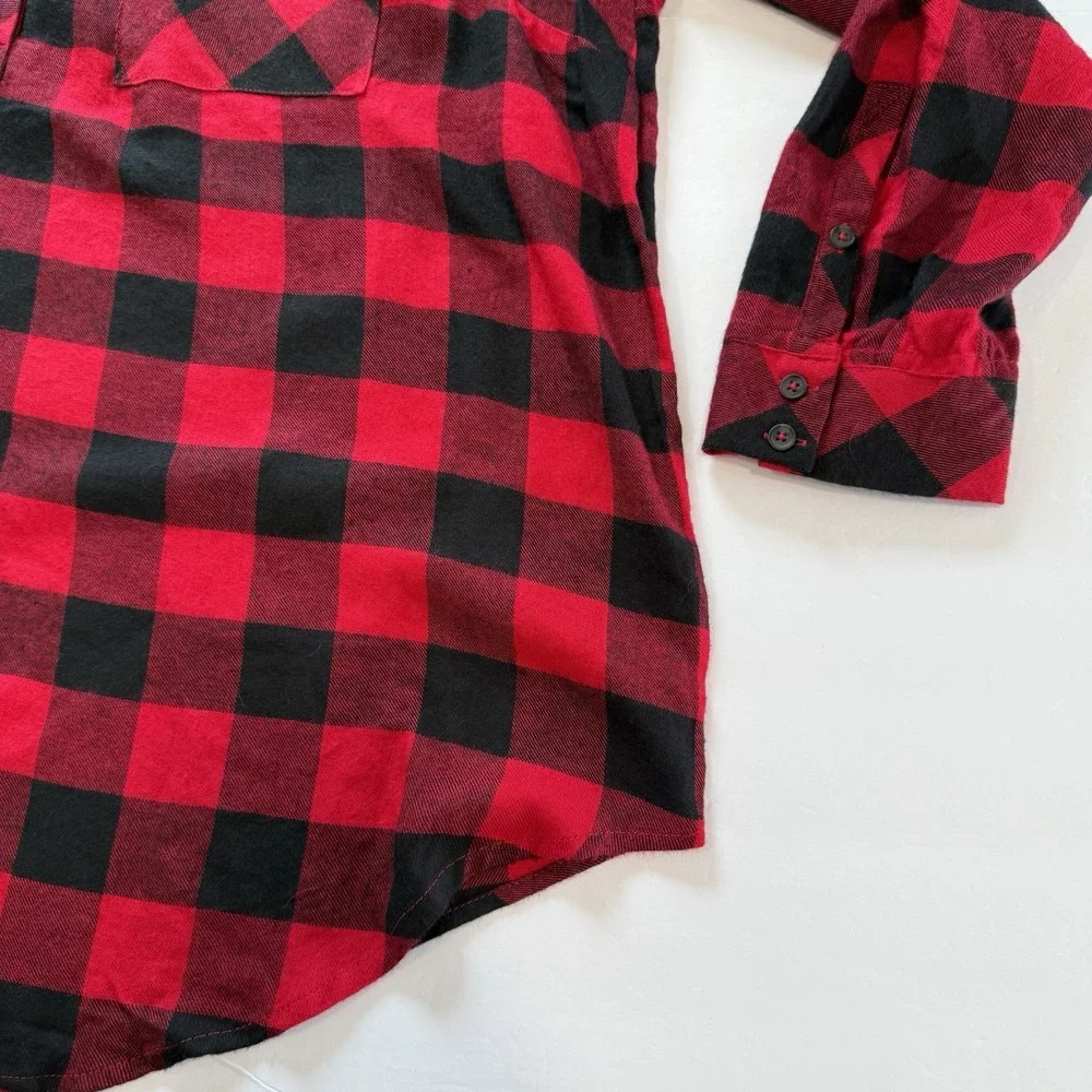 Torrid Lizzie Black Red Buffalo Plaid Twill Button Up Long Sleeve‎ Shirt Size 3X